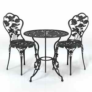 3dílný bistro set litý hliník černý - obrázek 2