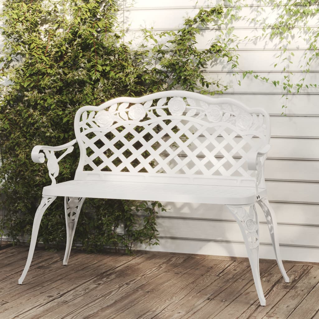vidaXL Tr&auml;dg&aring;rdsb&auml;nk 108 cm gjuten aluminium vit