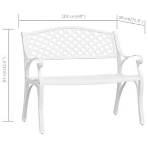 Zahradní lavice 102 cm litý hliník bílá - obrázek 7