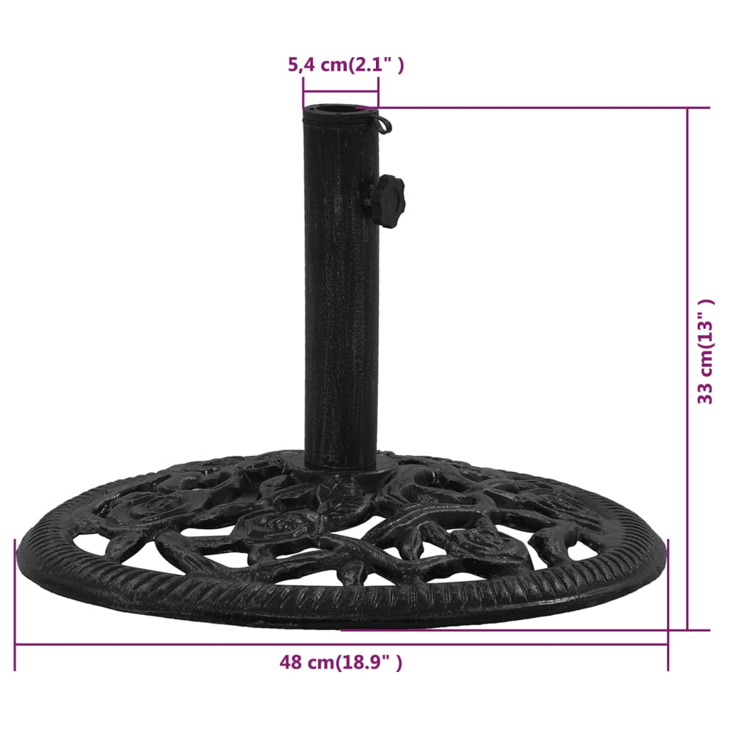 Stabilna podstawa parasolowa - czarny żeliwny, 48x33 cm, adapter 35/38/48 mm