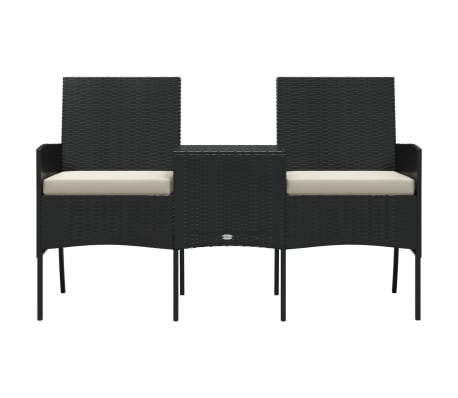 vidaXL 2-Sitzer-Gartensofa mit Teetisch Poly Rattan Schwarz