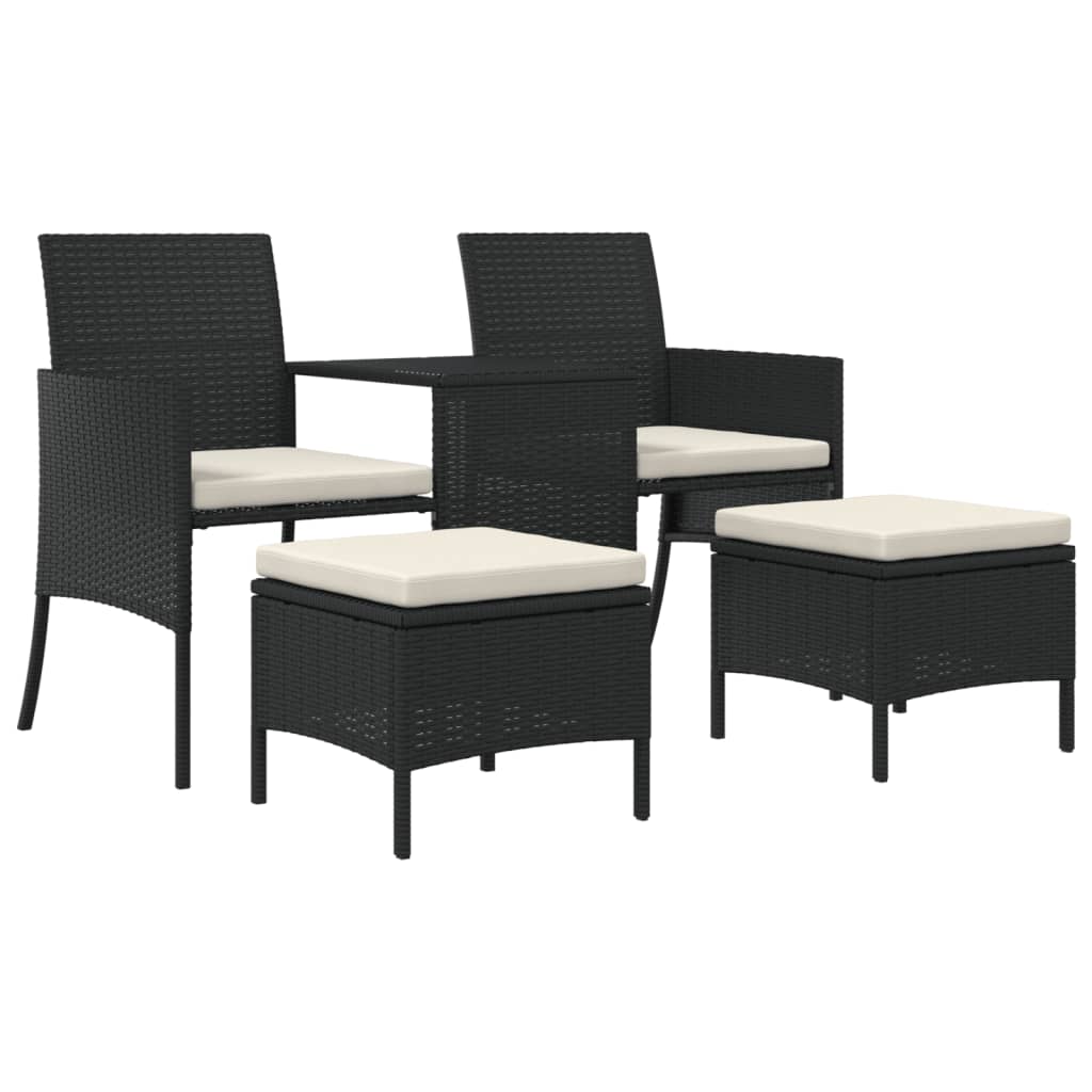 Thumbnail - vidaXL Gartensofa 2-Sitzer mit Tisch und Hockern Schwarz Poly Rattan