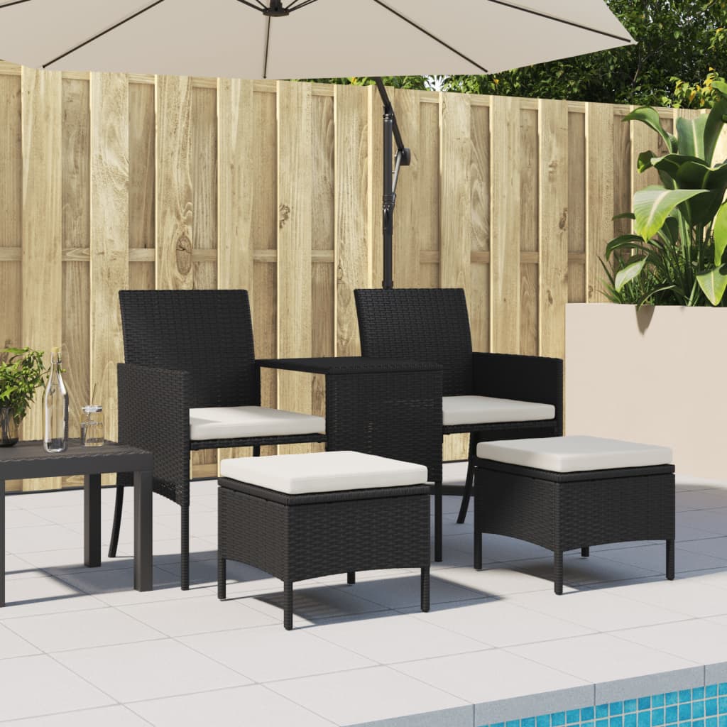 Thumbnail - vidaXL Gartensofa 2-Sitzer mit Tisch und Hockern Schwarz Poly Rattan