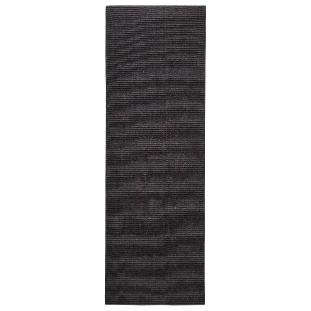 Covor din sisal natural, negru, 66×200 cm