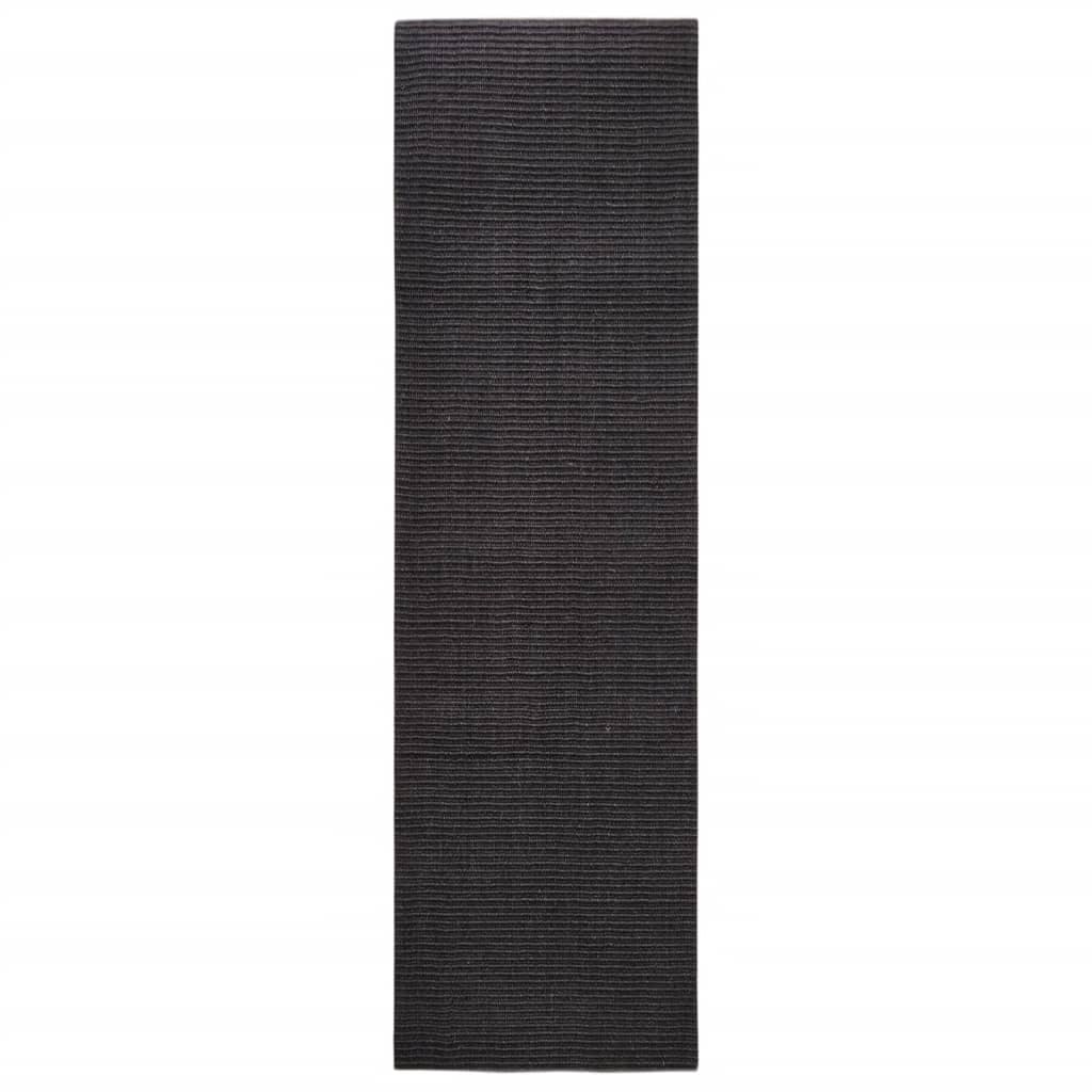 Covor din sisal natural, negru, 100×350 cm