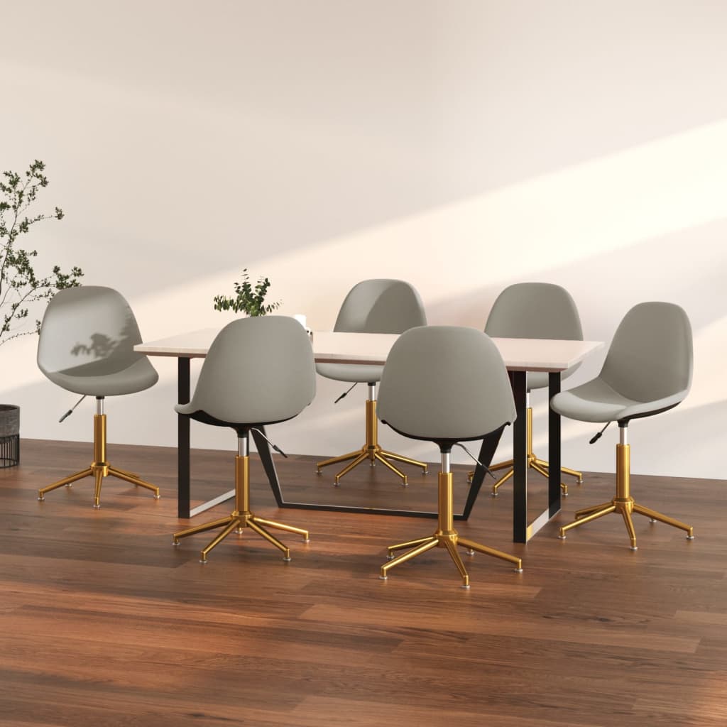 Въртящи се трапезни столове, 6 бр, светлосиви, кадифе