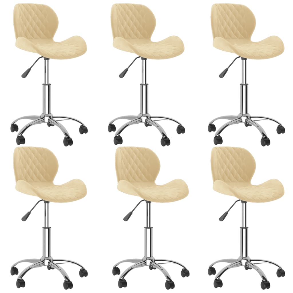 Въртящи се трапезни столове, 6 бр, кремави, кадифе