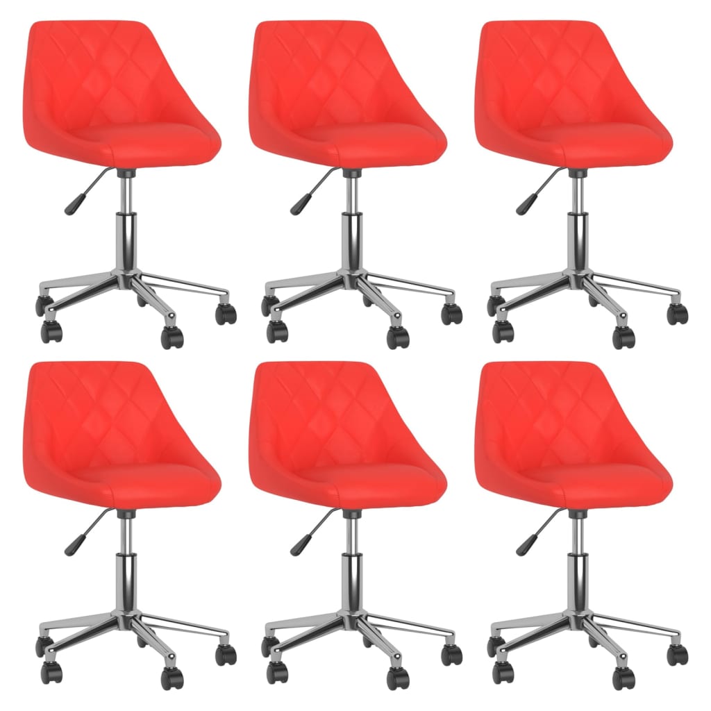 Въртящи се трапезни столове, 6 бр, червени, изкуствена кожа