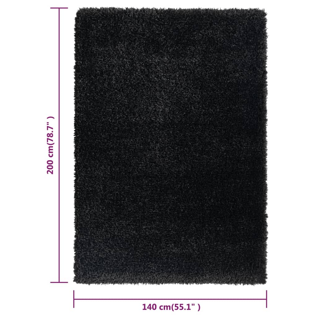Килим шаги с висок косъм, черен, 140x200 см, 50 мм