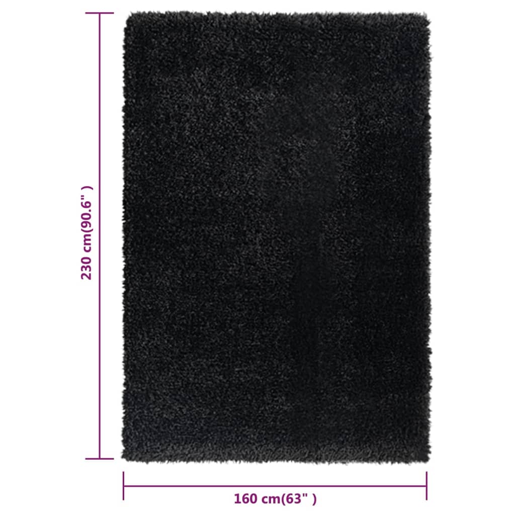 Килим шаги с висок косъм, черен, 160x230 см, 50 мм