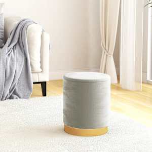Okrogel stolček s prostorom za shranjevanje svetlo siv žamet 31 x 37 cm