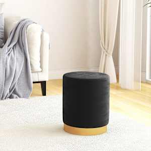 Okrogel stolček s prostorom za shranjevanje črn žamet 31 x 37 cm