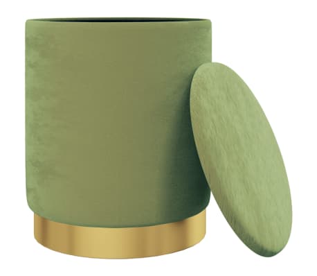 vidaXL Okrągły stołek ze schowkiem musztardowy zielony obity aksamitem