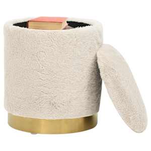 vidaXL Pufas-daiktadėžė, baltos spalvos, pliu&scaron;as, apskritas 31 x 37 cm