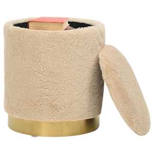 vidaXL Pufas-daiktadėžė, kreminės spalvos, pliu&scaron;as, apskritas 31 x 37 cm