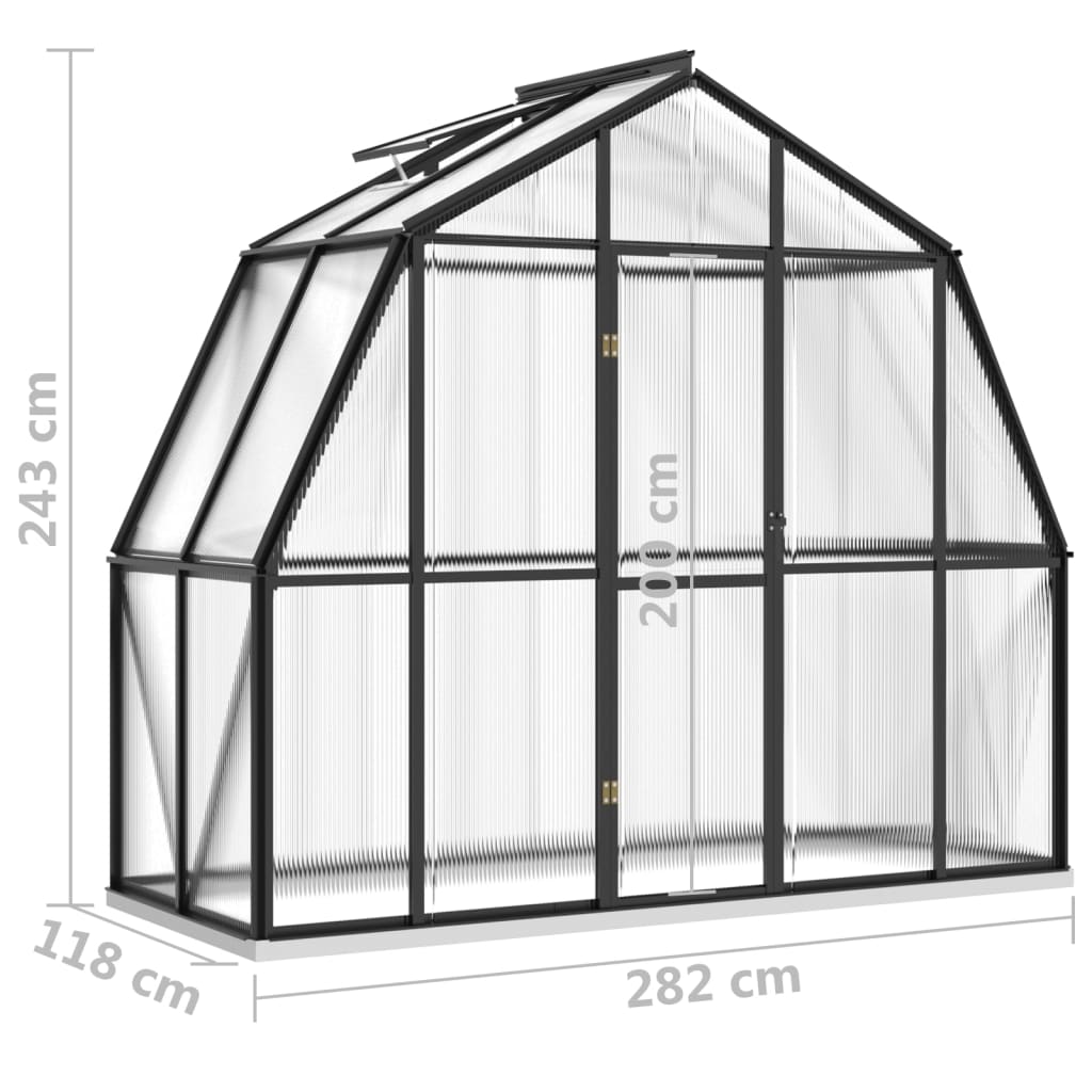 antracitszürke alumínium melegház alapzattal 3,3 m²