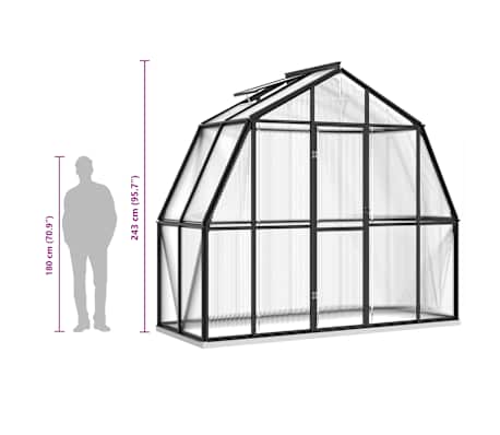 vidaXL Gewächshaus mit Fundamentrahmen Anthrazit 3,3 m² Aluminimum