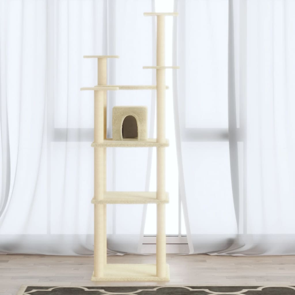 Krémszínű macskabútor szizál kaparófákkal 171 cm 