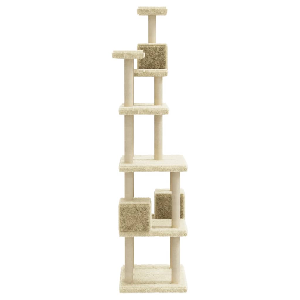 Krémszínű macskabútor szizál kaparófákkal 188 cm 