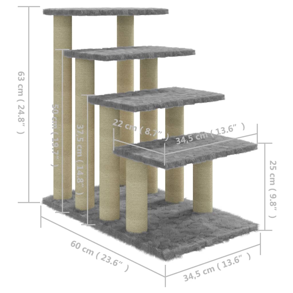 Škrabadlo pro kočky se sisalovými sloupky světle šedé 63 cm