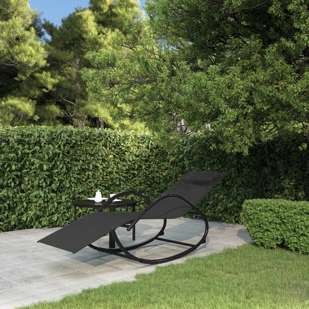 vidaXL Rocking Sun Lounger Black Steel and Textilene