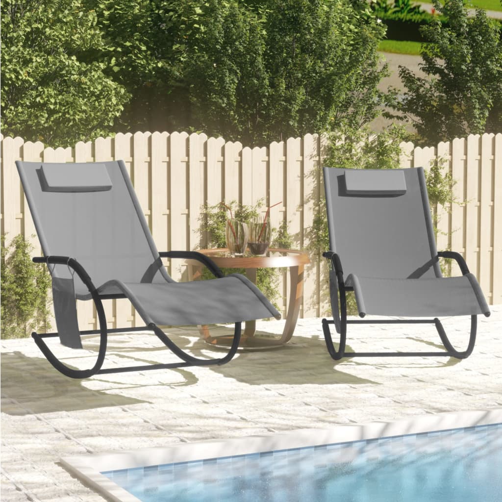 vidaXL Rocking Sun Loungers 2 pcs Grey Steel and Textilene