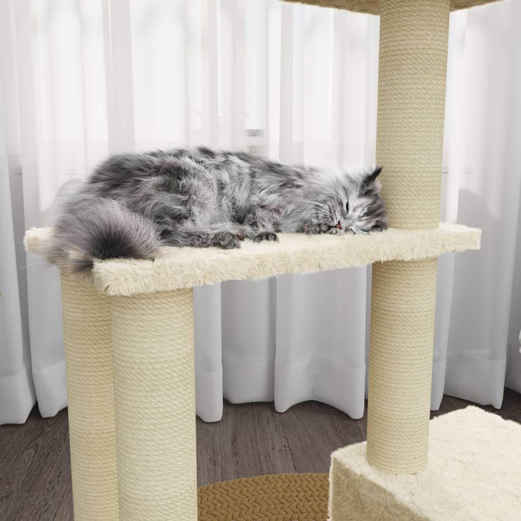 vidaXL Draskyklė katėms su stovais iš sizalio, kreminės spalvos, 71cm