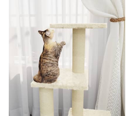 vidaXL Arbre &agrave; chat avec griffoirs en sisal Cr&egrave;me 92 cm