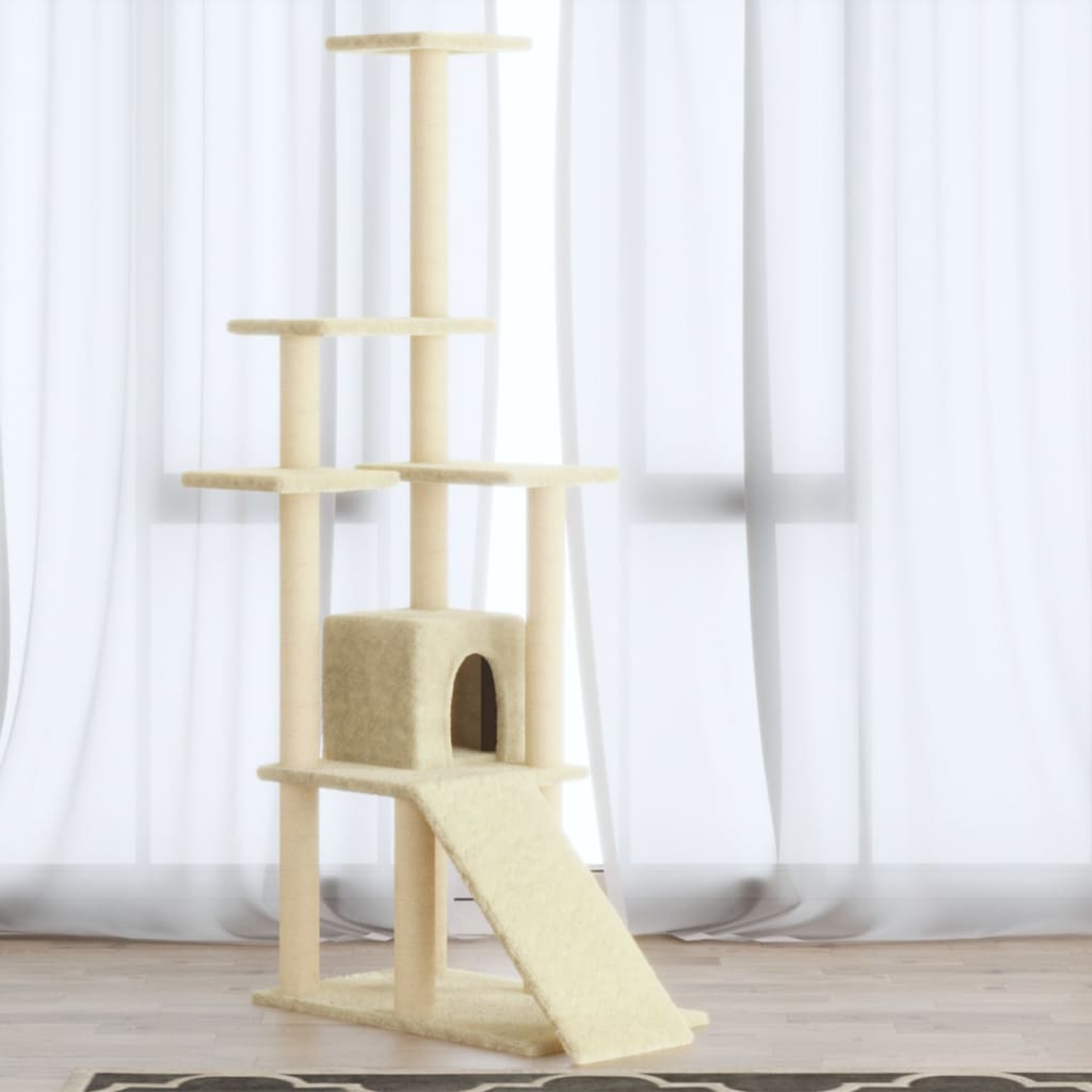 Albero per Gatti con Tiragraffi in Sisal Crema 155 cm