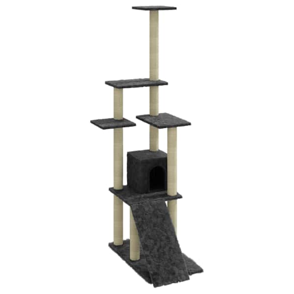 vidaXL kassimaja sisalk&ouml;itega kraapimispostidega, tumehall, 155 cm