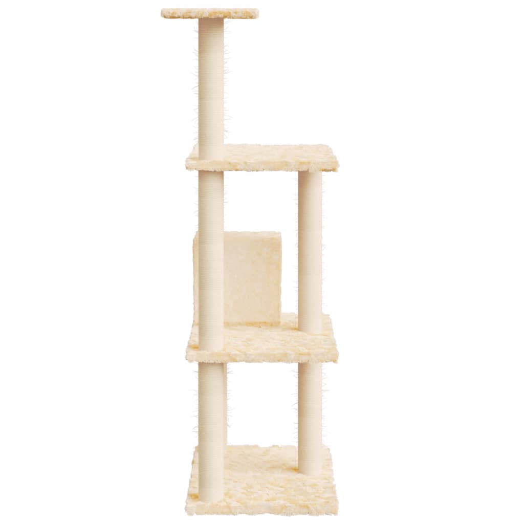 Krémszínű macskabútor szizál kaparófákkal 119 cm 