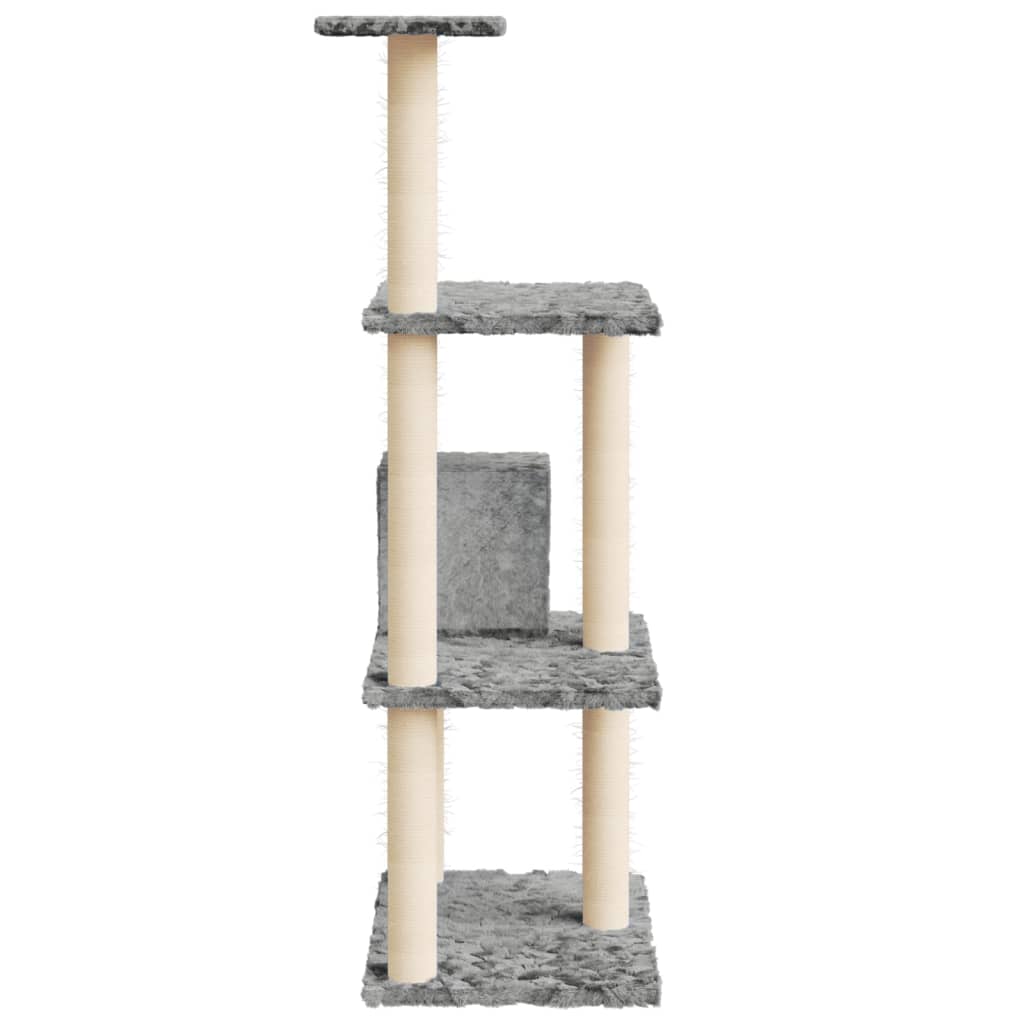 Világosszürke macskabútor szizál kaparófákkal 119 cm 