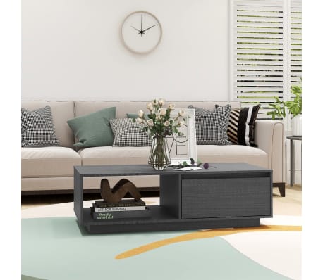 vidaXL Couchtisch Grau 110x50x33,5 cm Massivholz Kiefer