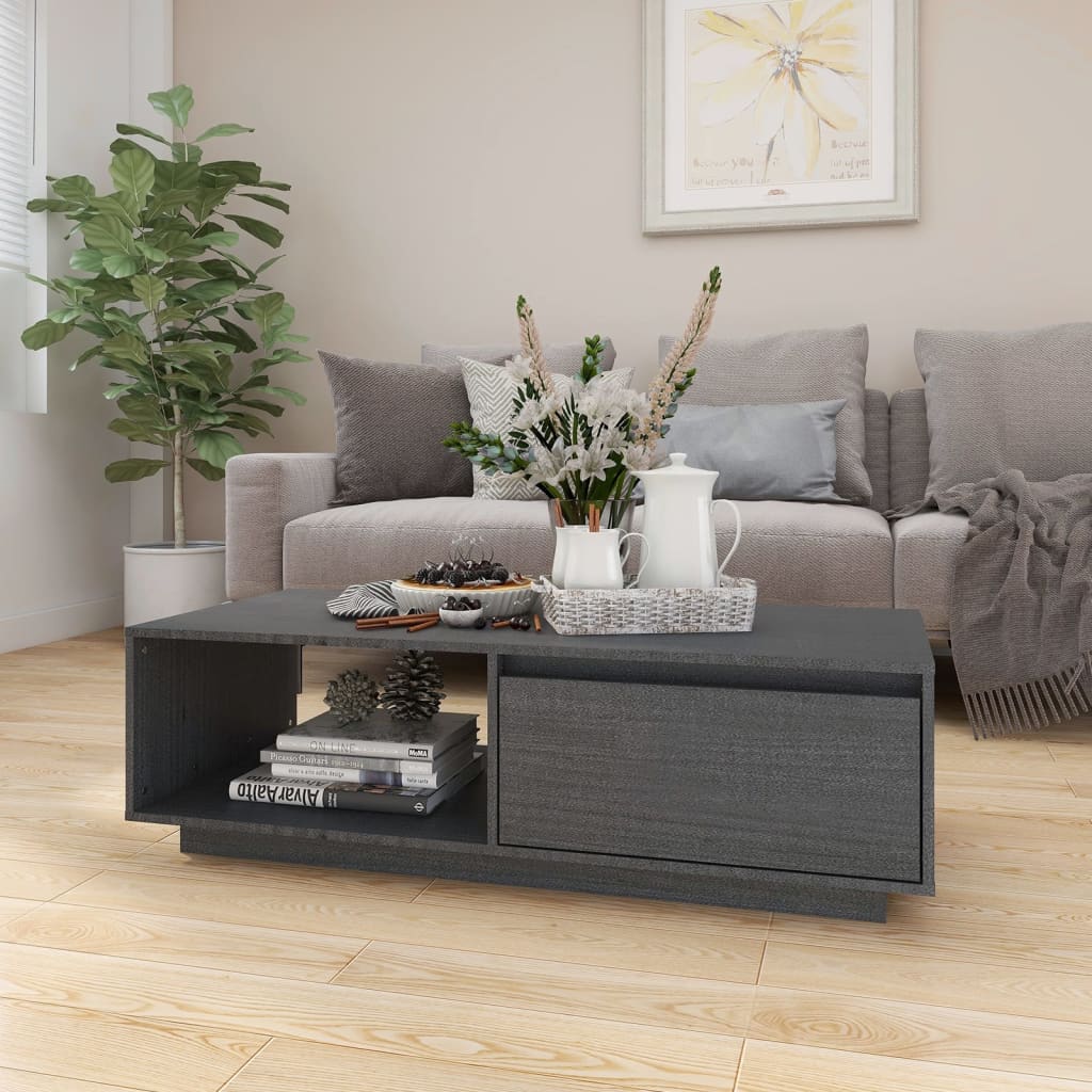 vidaXL sofabord 110x50x33,5 cm massivt fyrretræ grå