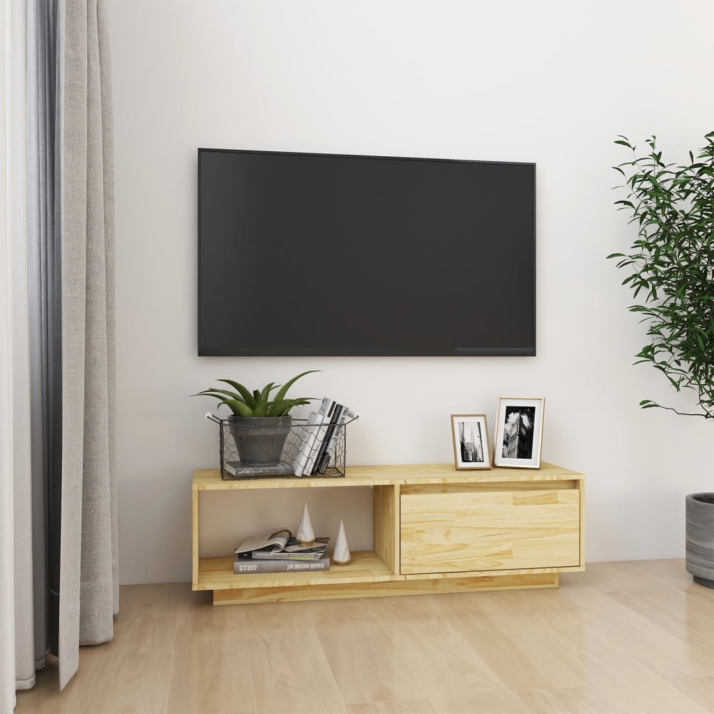 Tömör fenyőfa TV-szekrény 110 x 30 x 33,5 cm 