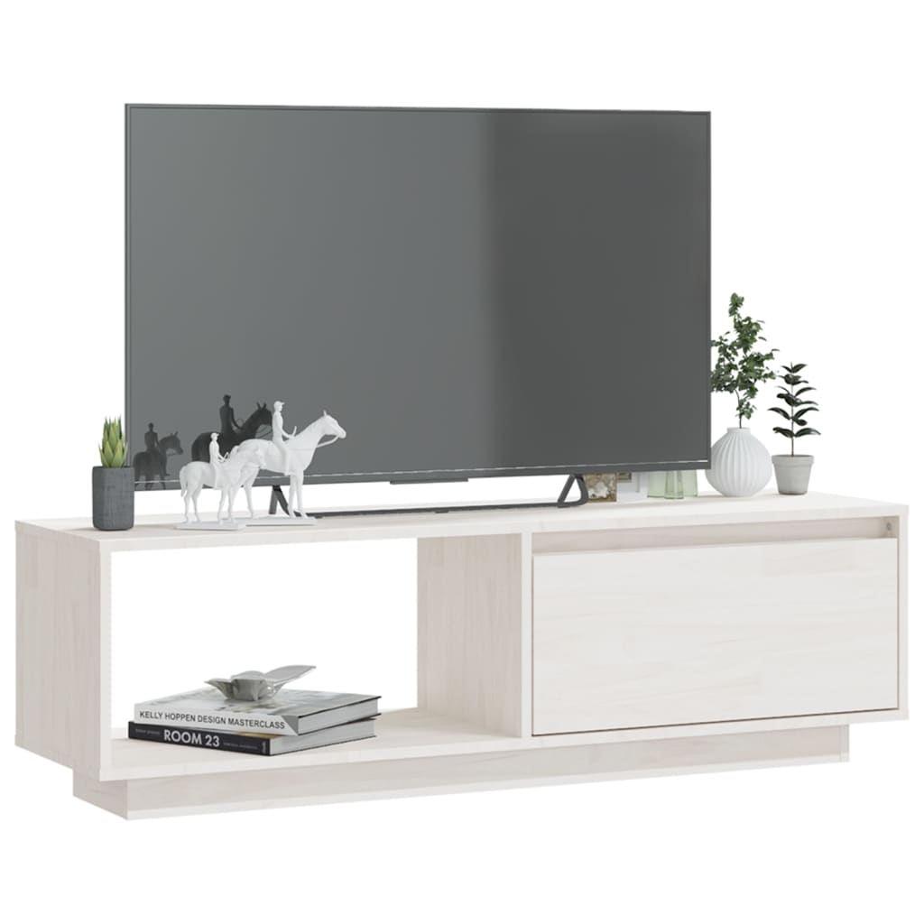 Meuble TV Blanc 110x30x33,5 cm Bois de pin massif | meublestv.fr 4