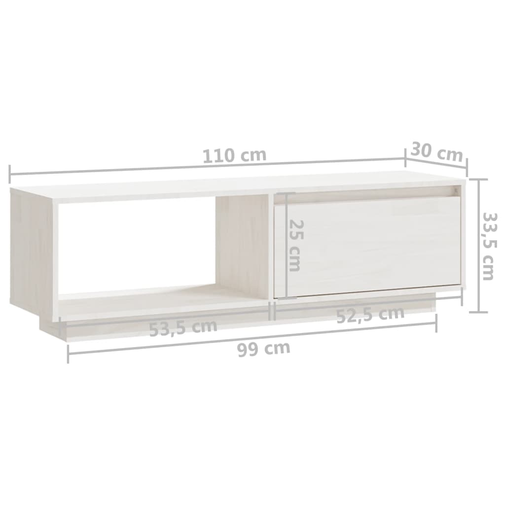 Fehér tömör fenyőfa TV-szekrény 110 x 30 x 33,5 cm 
