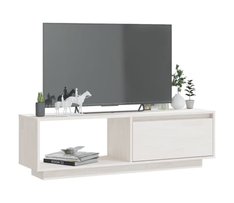 vidaXL Mueble de TV de madera maciza de pino blanco 110x30x33,5 cm