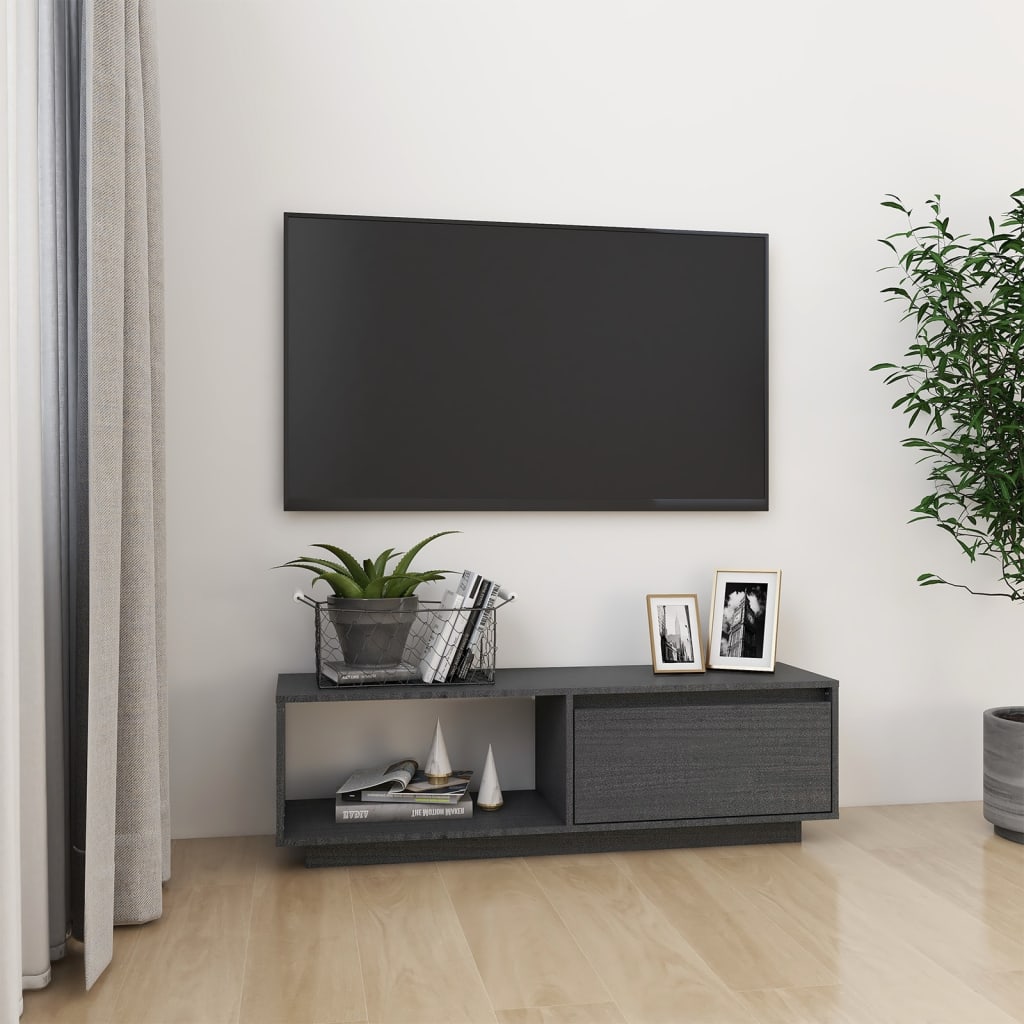 vidaXL Szafka pod TV, szara, 110x30x33,5 cm, lite drewno sosnowe