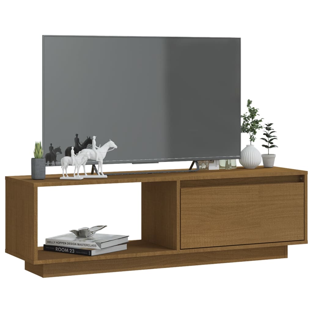 vidaXL Comodă TV, maro miere, 110x30x33,5 cm, lemn masiv de pin