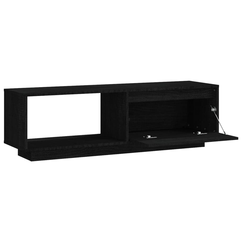 Fekete tömör fenyőfa TV-szekrény 110 x 30 x 33,5 cm 