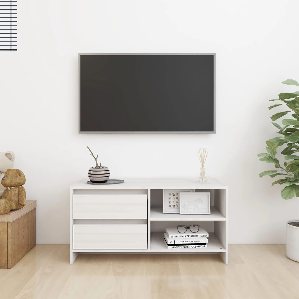 Fehér tömör fenyőfa TV szekrény 80 x 31 x 39 cm 