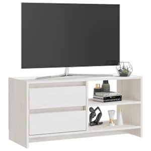 TV stolek bílý 80 x 31 x 39 cm masivní borové dřevo - obrázek 4