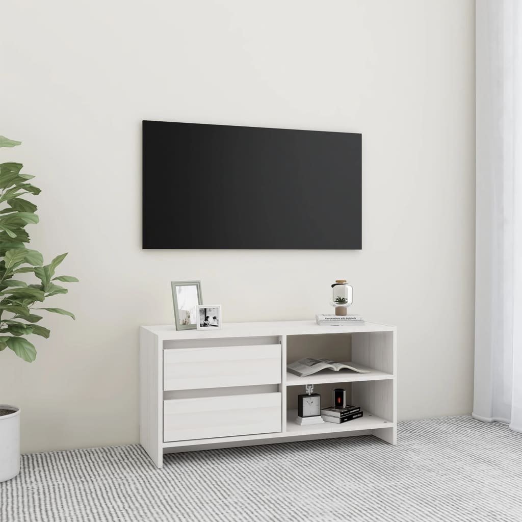 Fehér tömör fenyőfa TV szekrény 80 x 31 x 39 cm 