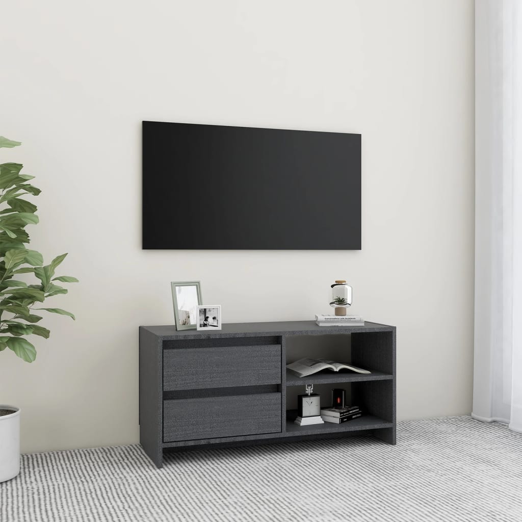 Szürke tömör fenyőfa TV szekrény 80 x 31 x 39 cm 