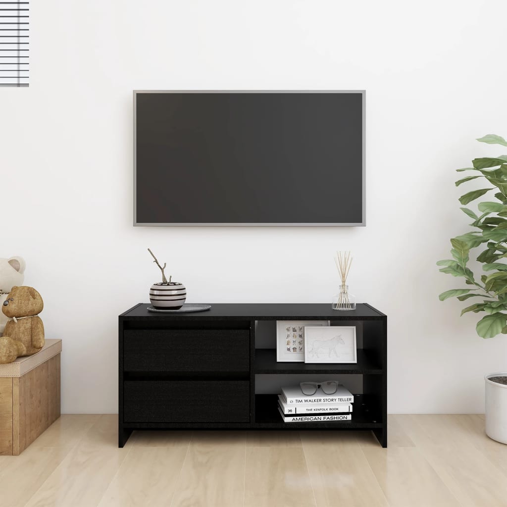 Fekete tömör fenyőfa TV-szekrény 80 x 31 x 39 cm 