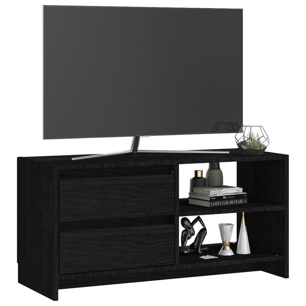Fekete tömör fenyőfa TV-szekrény 80 x 31 x 39 cm 
