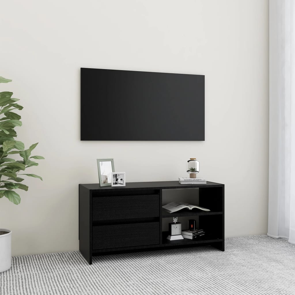 vidaXL Szafka pod telewizor, czarna, 80x31x39 cm, lite drewno sosnowe