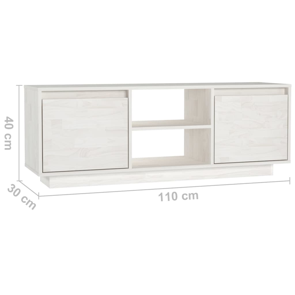 Meuble TV Blanc 110x30x40 cm Bois de pin massif | meublestv.fr 10