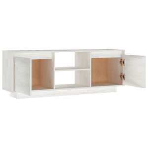 TV stolek bílý 110 x 30 x 40 cm masivní borové dřevo - obrázek 7